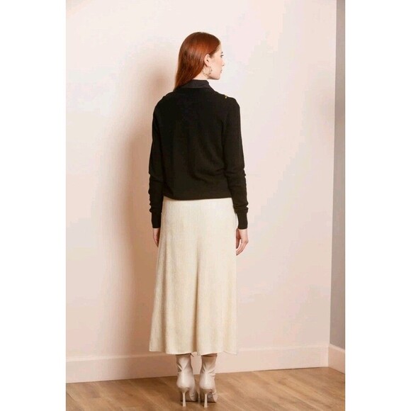 New Jessie Liu 100% Merino Wool Black Cardigan With Applique Chic Sz Small $295 - Picture 3 of 12
